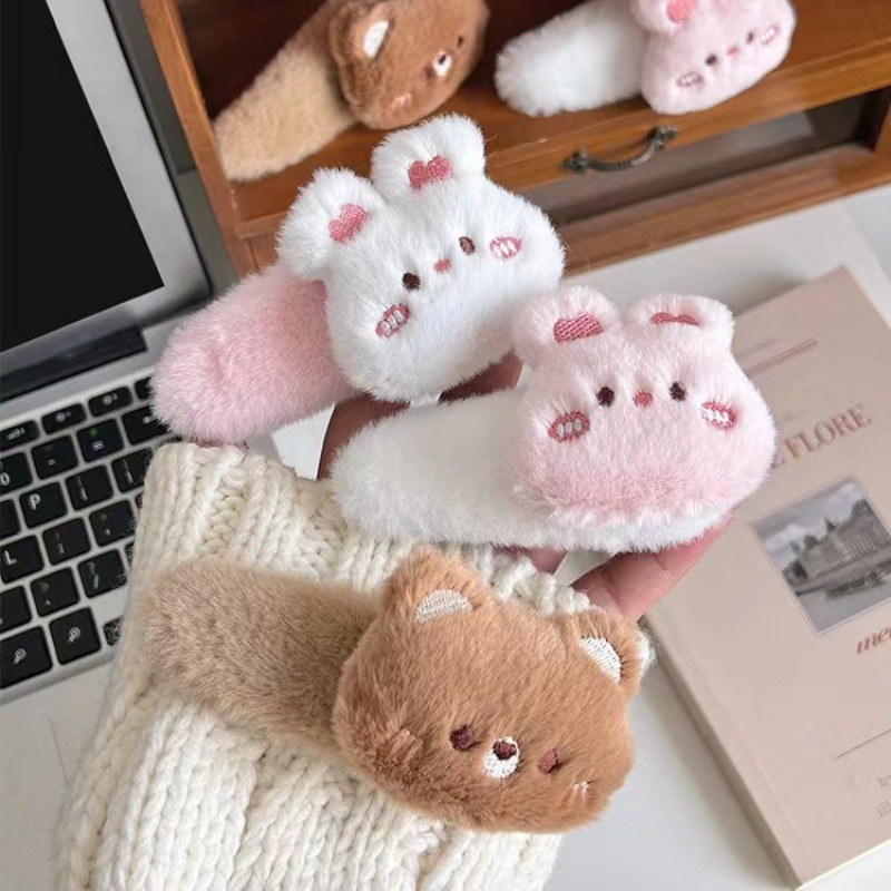 บวก ตุ๊กตาการ์ตูนหมีหัวกระต่ายขนาดใหญ่ BB คลิปสาวน่ารักหวานด้านคลิปนุ่มน่ารักฤดูใบไม้ร่วงฤดูหนาวคลิปผมหักเรียบคลิป