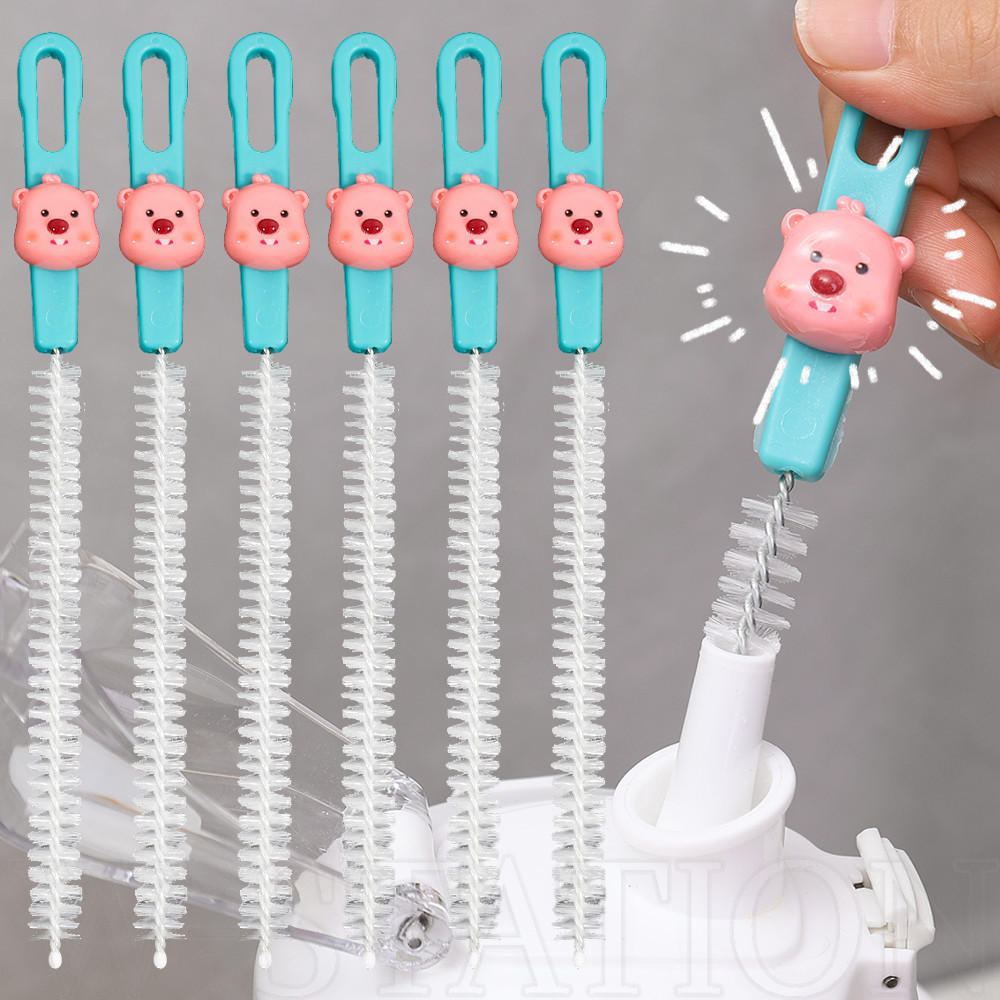 1/2/3ชิ้นน่ารักลูปขวดทําความสะอาด-ด้ามยาวแปรงทําความสะอาดฟาง-แปรงไนลอนสแตนเลส-แกดเจ็ตในครัวในครัวเรือน-เครื่องมือทําความสะอาดจุกทารก