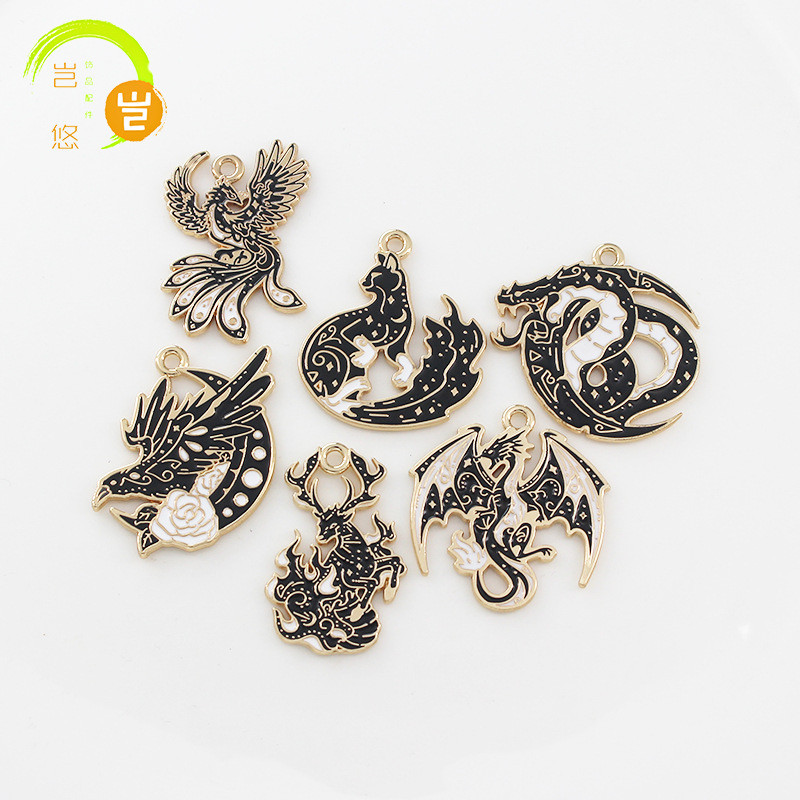2 ชิ้น/ล็อต Dragon, Phoenix, Python, Eagle, Python, Cat สัตว์โลหะผสมเคลือบจี้อุปกรณ์เสริม Charms สํา