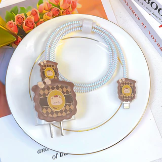 AK สำหรับชุดป้องกันสายชาร์จ IPhone ชุดตกแต่งสายชาร์จ 20W กล่องอะแดปเตอร์ชาร์จ 20W ปกป้องสายชาร์จไม่ให้ลายการ์ตูนแตก