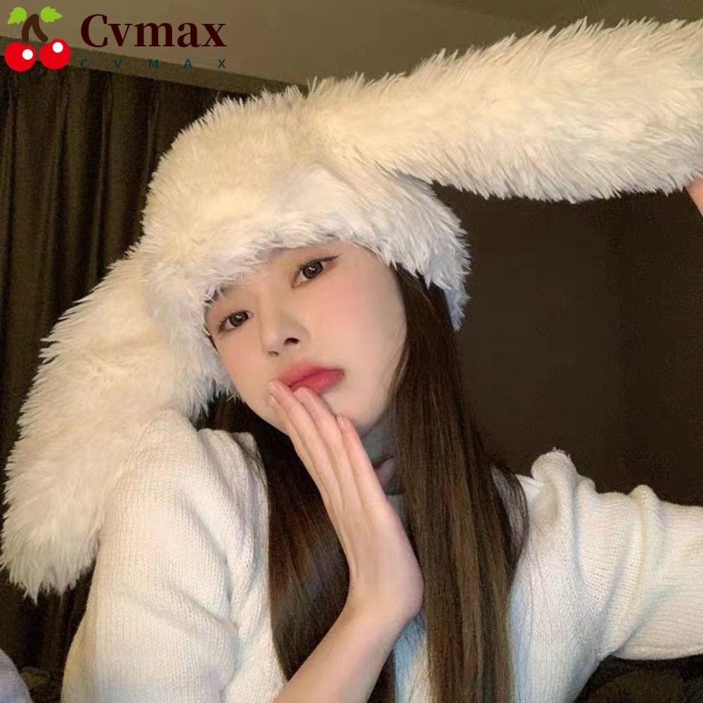 Cvmax หมวกหูกระต่ายยาว, หมวกกระต่ายหู Beanies, อุปกรณ์ประกอบฉากภาพน่ารักกระต่ายหมวกฤดูหนาวสาว