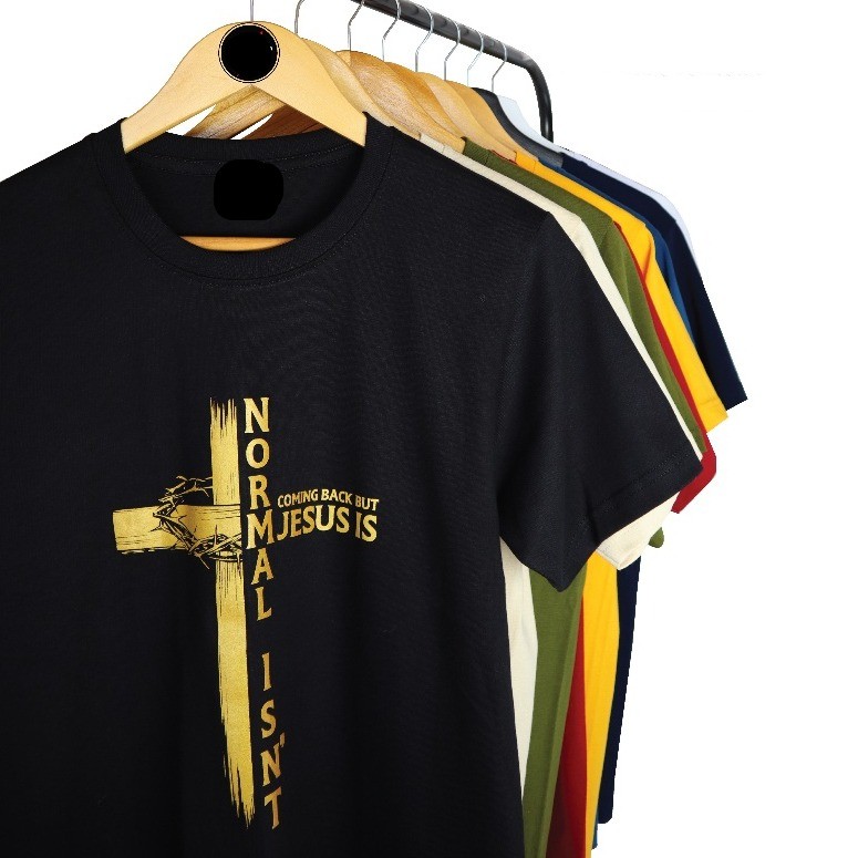 (โซนเสื้อผ้าผู้ชาย) oversize ความเรียบง่าย เสื้อยืดลาย JESUS IS COMING BACK ผ้า cotton อย่างดี สวมใส่ได้ทั้งชายและหญิง