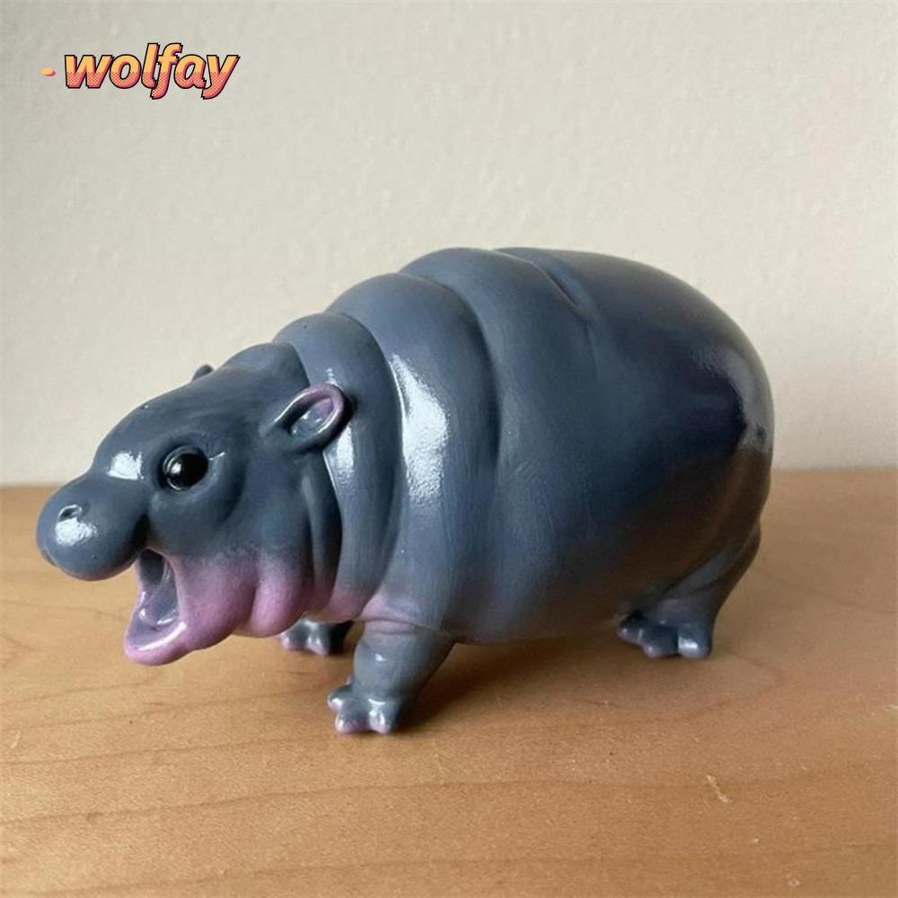 Wolfay Hippo ตุ๊กตาเรซิ่น, หมูเด้ง Pygmy Hippopotamus เครื่องประดับ, การ์ตูน Kawaii โต๊ะตกแต่งบ้านรูปปั้นเรซิ่นสําหรับคริสต์มาส