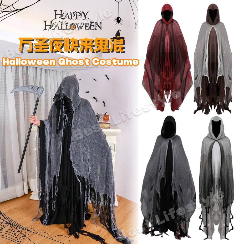 ชุดผีฮาโลวีน ฮาโลวีน Ghost Cape ผู้ใหญ่ Breathable Haunted House คอสเพลย์เครื่องแต่งกาย Spooky Hooded แม่มด Cape แม่มดเสื้อคลุมเครื่องแต่งกาย unhcxeth