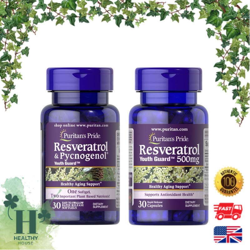 พร้อมส่ง Puritan's Pride Resveratrol 100 mg & Pycnogenol® 30 mg 30 Softgels วิตามินบำรุงผิว