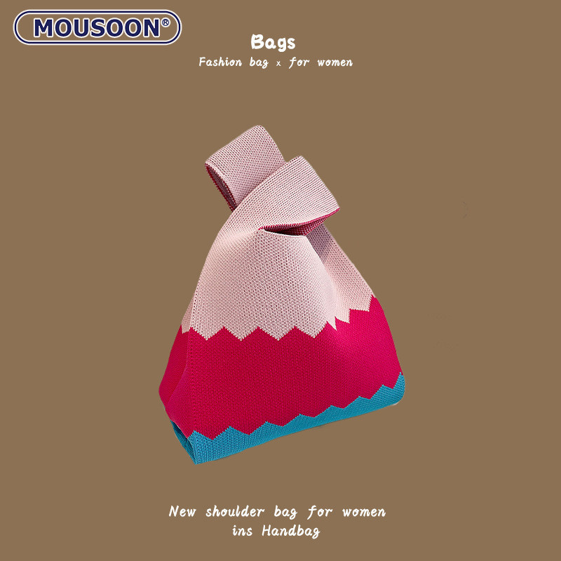 Mousoon ใหม่ Ins กระเป๋าถือผู้หญิงถักขนสัตว์ Hand-Carrying Casual Tote Bucket Bag