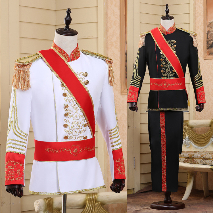 DD shopDD shop Dashuai Palace ทหารชุดประสิทธิภาพเครื่องแต่งกายสีดําสีขาวชายยุโรปเวทีกลองพิธีเพลงชุดท