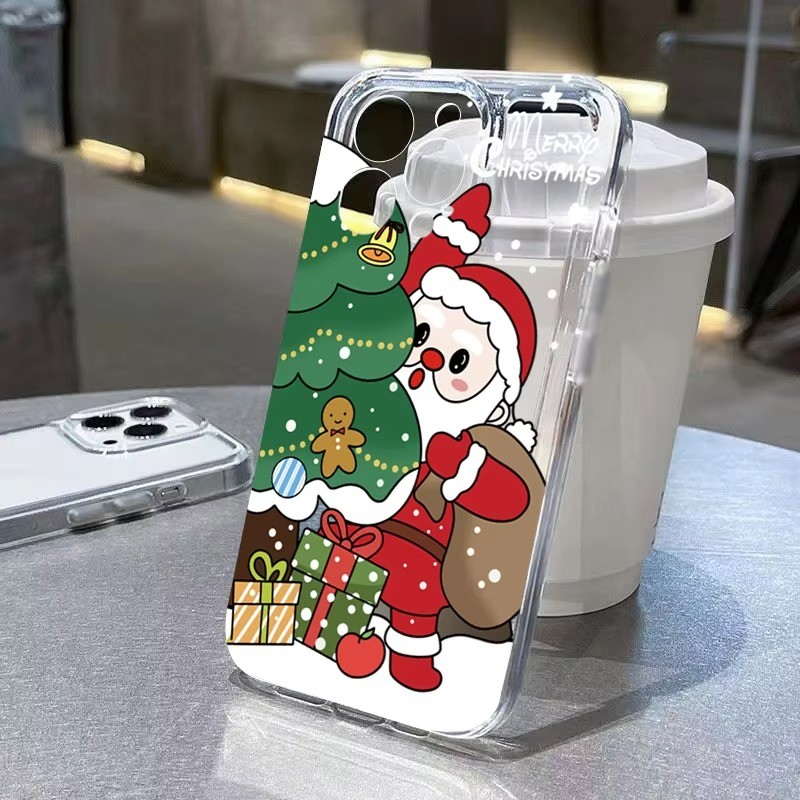 คริสต์มาส Santa Claus Elk สําหรับ iPhone 16 12 13 14 15 11 Pro Max 7 8 Plus SE2 XR X XS Max โปร่งใส TPU ปกอ่อน