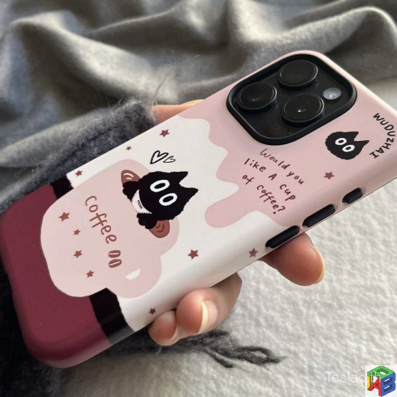 Black Cat Coffee สำหรับ Apple 14pro iphone15/16PROMAX ขั้นสูง13PROMAX DROP-resistant 11 7/8PLUS Soft ซิลิโคน Hard ฟิล์ม ovuz