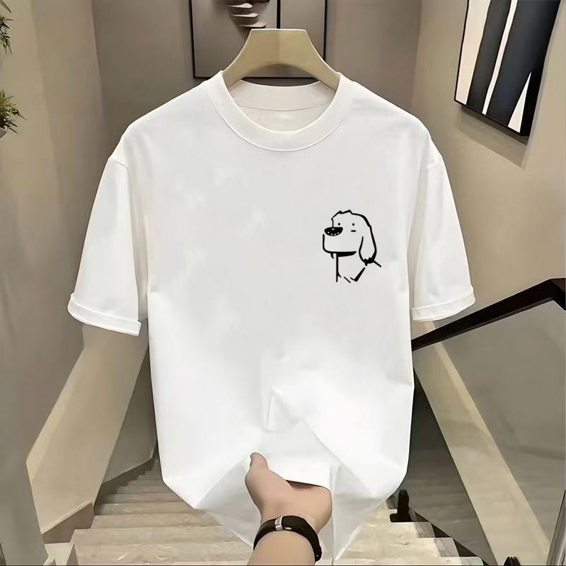 คอกลม ผ้าคอตตอน 100% สวมใส่สบาย เรียบหรู ไม่ร้อนจนเกินไปและมีเนื้อผ้าที่ดี เรียบหรู เสื้อยืดแขนสั้นผู้ชายผ้าไหม
