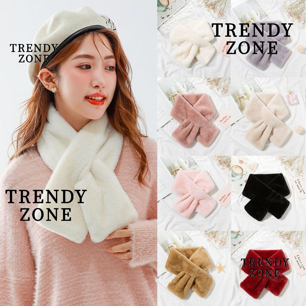 Trendyzone ผ้าพันคอข้าม Elegant Faux กระต่ายขนสัตว์ Plush ฤดูหนาว Warm สีทึบ