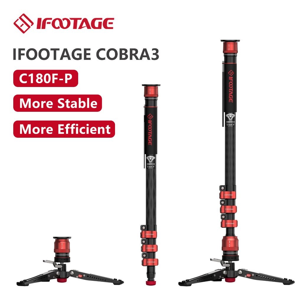 IFOOTAGE Cobra 3 Camera Monopod C180F-P with Pedal Locking Control, 71" Carbon Fiber Travel Monopod,