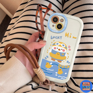 จัดส่งทันที เคสสำหรับไอโฟน16 เป็ดว่ายน้ำสีฟ้า สนุก เคสครอบเต็มกล้อง For IPhone 11 13 12 14 15 16 Pro 7/8Plus X XR XS Max