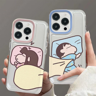 ชบา นอนหลับ เคส ชินจัง คู่รัก เคสไอโฟน13 สำหรับ IPhone 7Plus 13 11 16 15 12 14 Pro Max 8Plus X