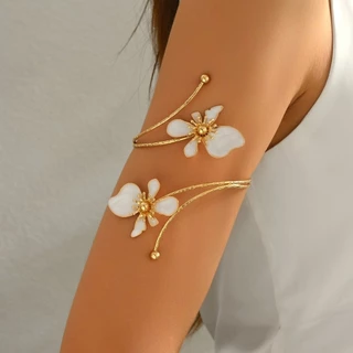 LITTLEX สร้อยข้อมือดอกไม้, เคลือบเคลือบหัตถกรรมสีทองดอกไม้เปิดข้อมือ Armlet, Vintage โลหะเปิดแหวนของขวัญ