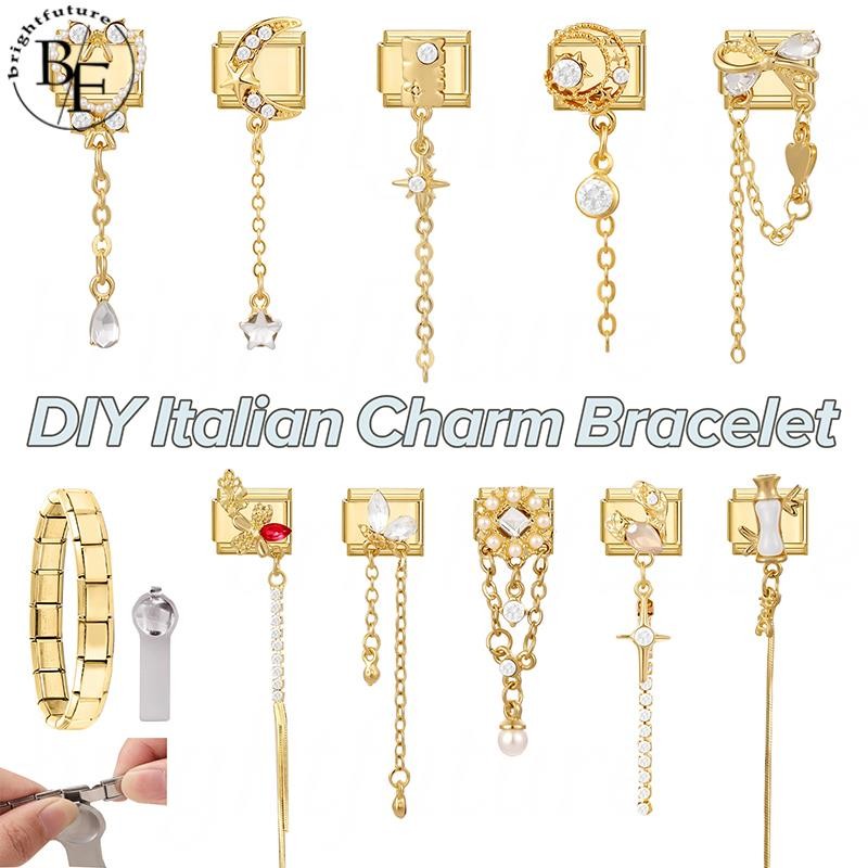 จี้ดาวและดวงจันทร์สไตล์อิตาลี สร้อยข้อมือสแตนเลส 9 มิลลิเมตร ทำเองได้ง่าย เครื่องประดับย้อนยุคสำหรับบุคลิกภาพ