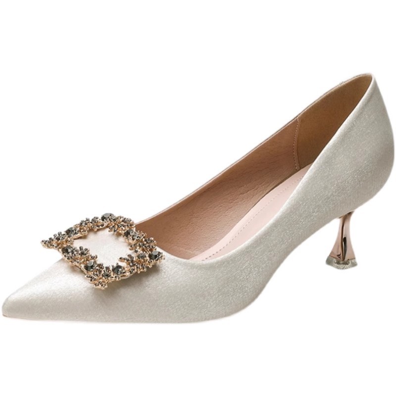 [CF] สตรีสง่างามรองเท้าแต่งงานส้นสูง ซาติน สไตล์พอยท์ สำหรับวิวาห์และโอกาสพิเศษ พร้อมสต๊อกในประเทศ - รูปที่ 7