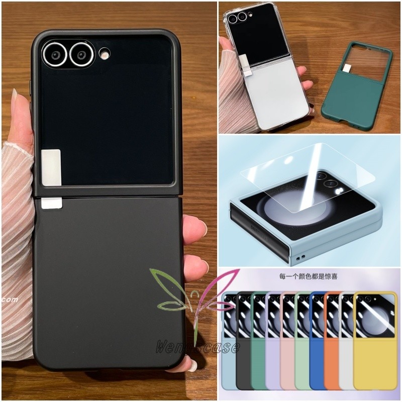 เคสเคสแข็งหน้าต่างขนาดใหญ่บางเฉียบสําหรับ Samsung Galaxy Z Flip 7 Z Flip 6 Z Flip 5 ฝาครอบพร้อมฟิล์มกระจกนิรภัยป้องกันฝาหลัง