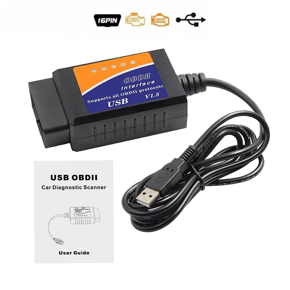 เครื่องสแกนเนอร์วินิจฉัย USB ELM327 V1.5 OBD 2 OBDII สําหรับ Window PC V1.5 ELM327 รองรับโปรโตคอล OB
