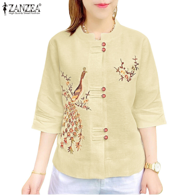 ZANZEA ซานเซีย สไตล์เกาหลี แฟชันลำลองแขนสาม_quarter พิมพ์ลายหรูหรา เหมาะสำหรับสวมใส่ในวันสบายๆ