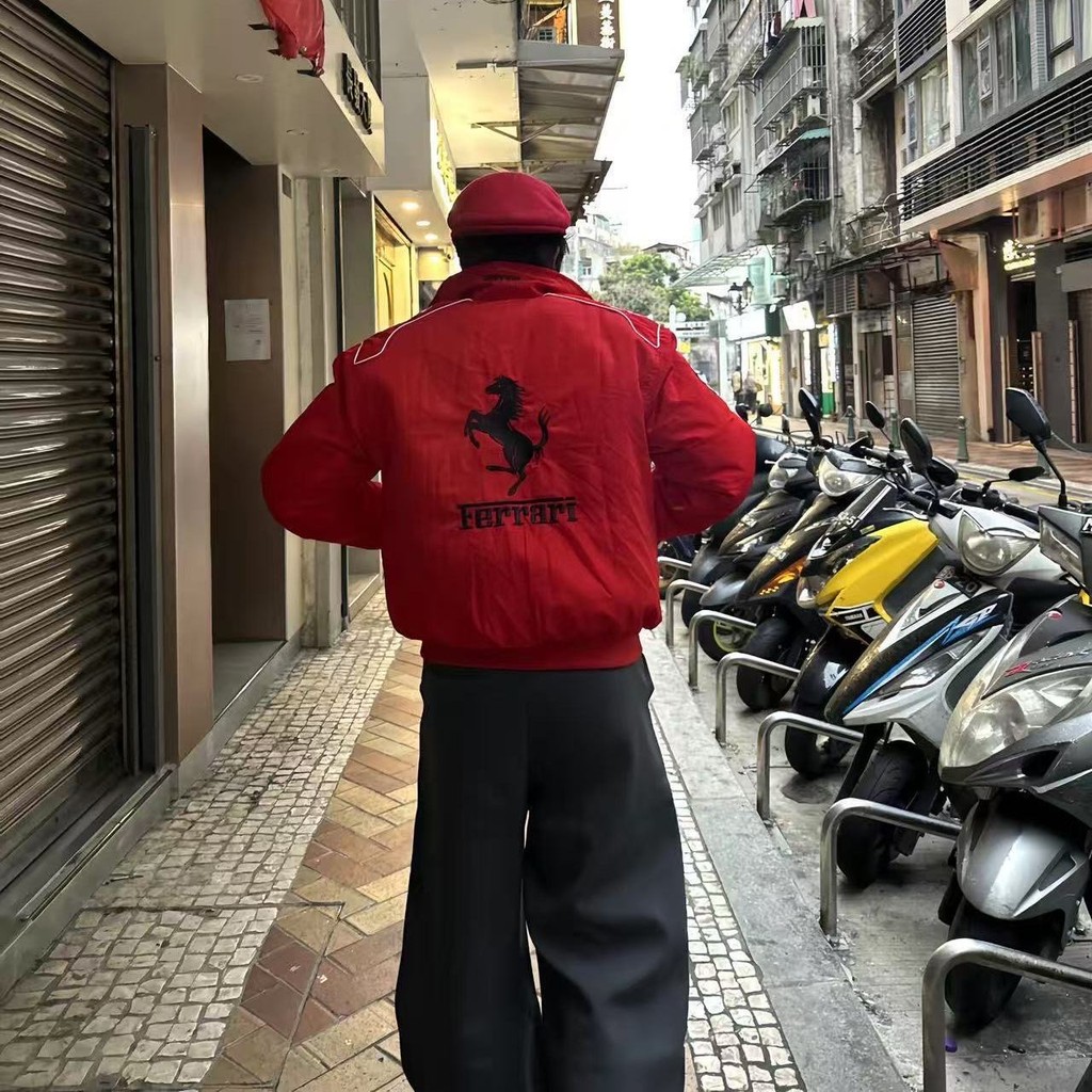 แจ็คเก็ตเรโทรสำหรับขับมอเตอร์ไซค์แขนยาว แบบVintage ผ้าฝ้าย ปี2025 สีดำ สีแดง และสีชมพู - รูปที่ 7