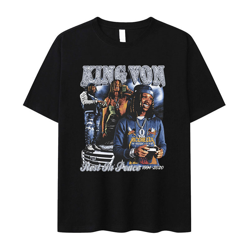 เสื้อยืด K-King Von Pattern คอปกสไตล์ฮิปฮอปและโกธิก, สไตล์เรโทรสำหรับเสื้อ.streetwear พร้อมบริการจัดส่ง 24 ชั่วโมง