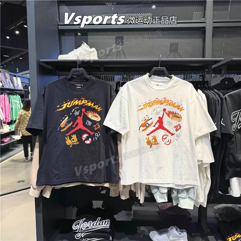 JLW4 Air  Summer New Hot Style Men's Short Sleeve Flying Man Letter Print Basketball Flame Casual Lo