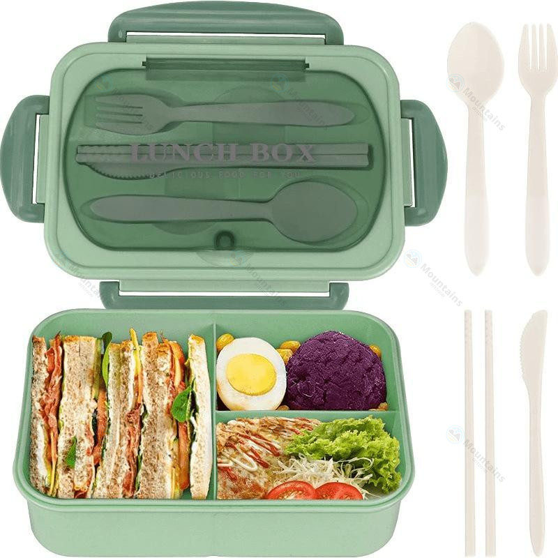 กล่องเบนโตะ กล่องข้าว กล่องอาหาร ใส่ไมโครเวฟได้ ฝาล็อค 4 ด้าน ป้องกันการรั่วไหล พร้อมช้อนส้อม ขนาด - รูปที่ 5