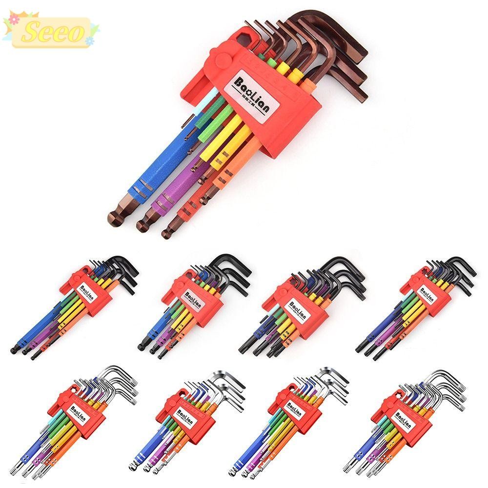 Seeo 9PCS Allen ชุดกุญแจ, 1.5 มม.-10 มม.L-รูปหกเหลี่ยม Spanner, Ball-End สีเครื่องมือ Torx ประแจชุด