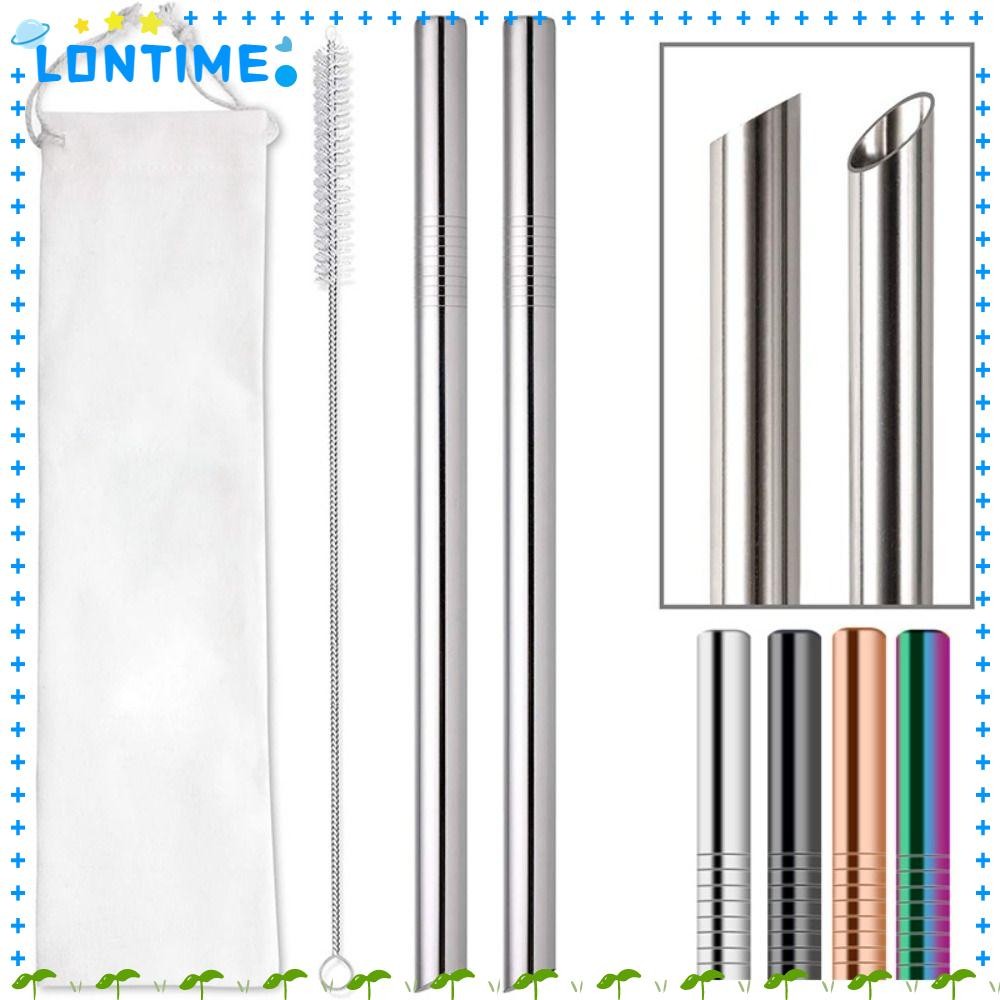 LONTIME ท่อ Boba, หลอดโลหะสีปากเอียง, ไม่ผิดรูปง่าย 304 สแตนเลส 12 มม. หลอดตรงหลอดเครื่องดื่มเย็นสําหรับชาฟอง มันสําปะหลัง ไข่มุก