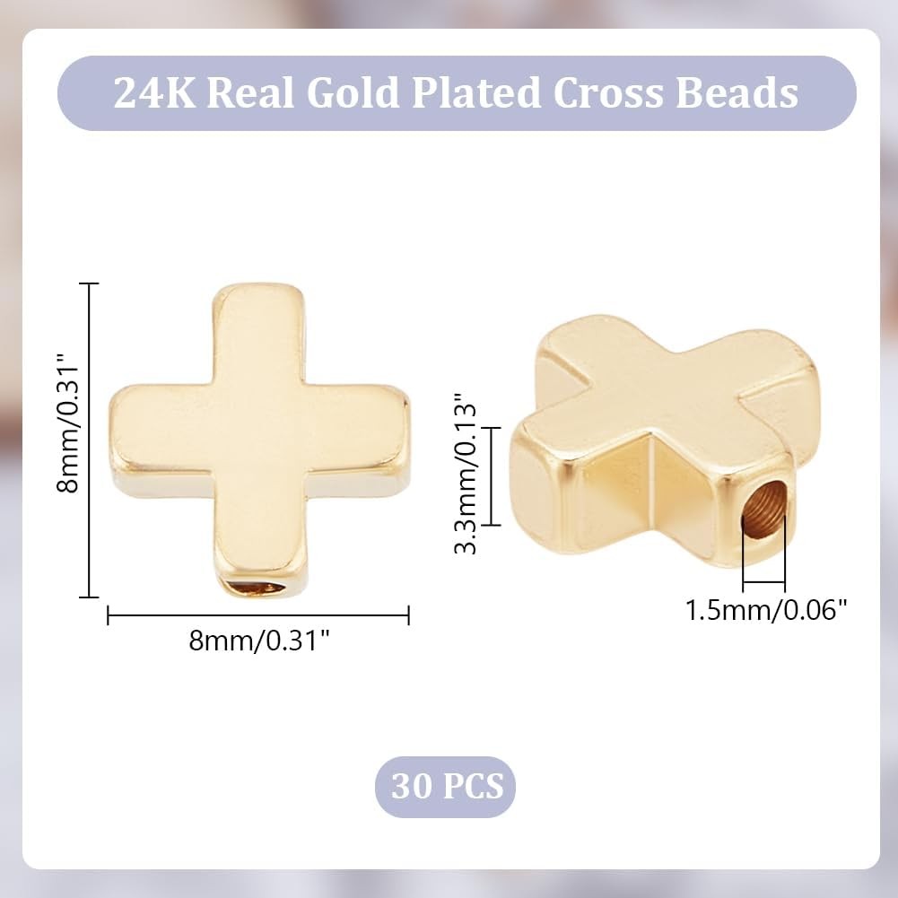 30 ชิ้น Cross Spacer ลูกปัด 8 มิลลิเมตร 24 พันทองชุบ Crucix CROSS ลูกปัดสไตล์ทิเบต Connector CROSS ล