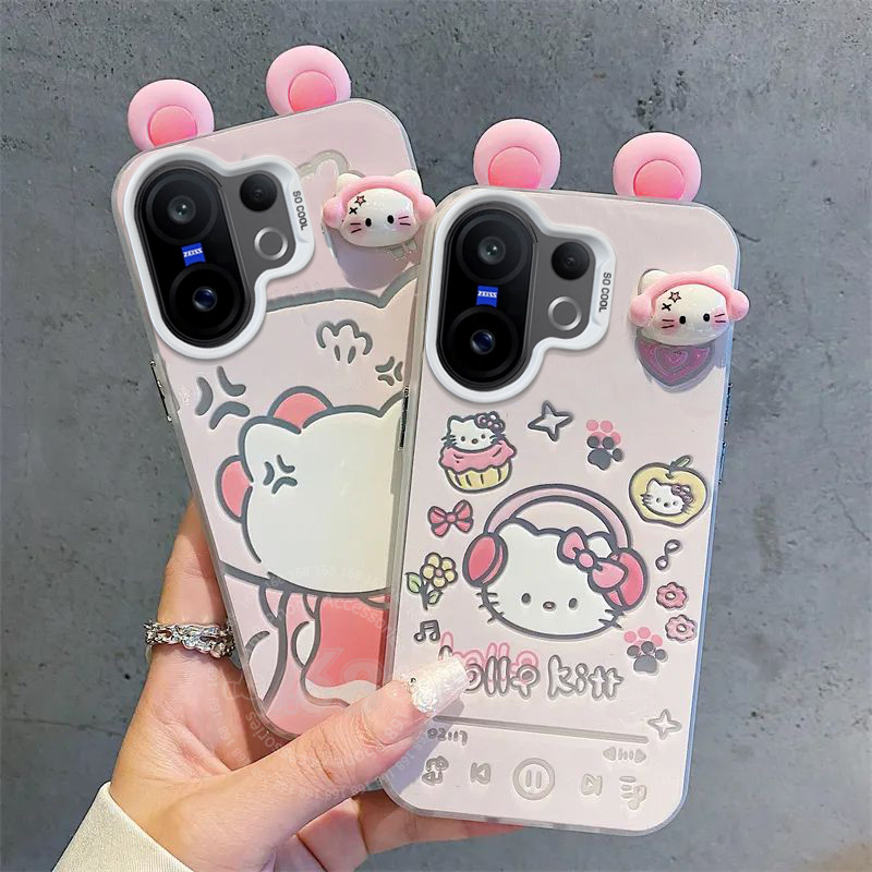 เคส Vivo X200 FE 5G Case เคสน่ารักการ์ตูนคิตตี้แมว Diy ตุ๊กตากันกระแทกซิลิโคนนุ่มขอบด้านแข็งโทรศัพท์ฝาครอบกล้องป้องกันสําหรับนักเรียนสาวผู้หญิง