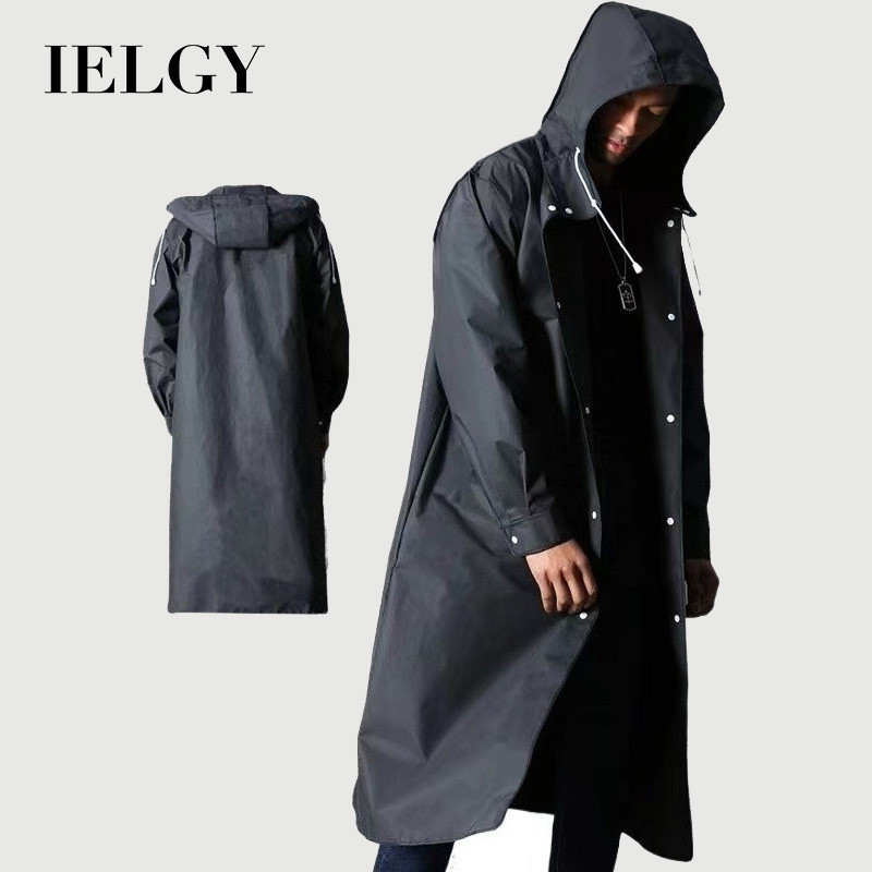 IELGY เสื้อกันฝนสําหรับผู้ใหญ่สีดําสําหรับผู้ชายเสื้อกันลมเพิ่มความหนายาว