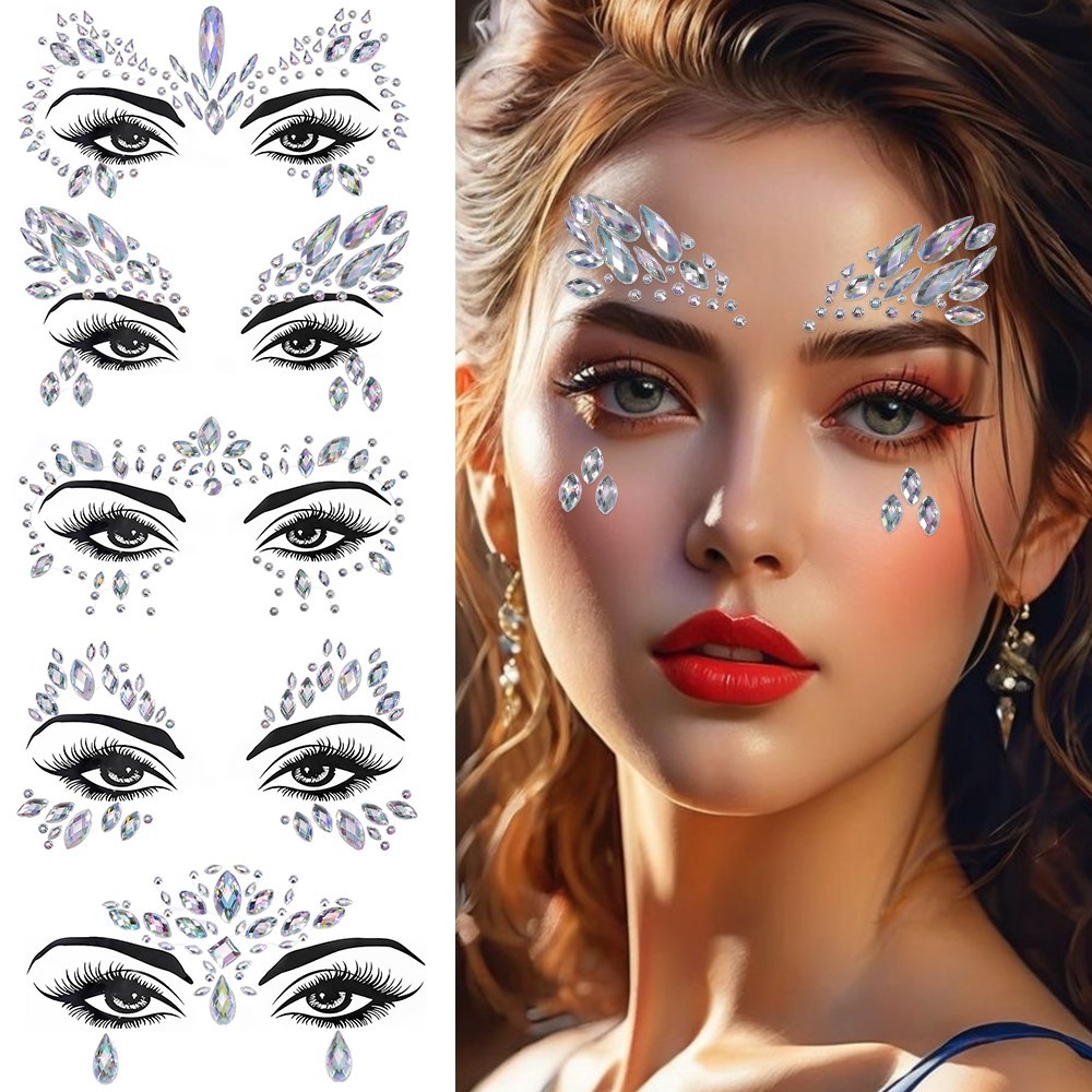 3D Rhinestone Face สติกเกอร์เทศกาล Glitter เพชรแต่งหน้าเครื่องประดับ Face Tattoo สติกเกอร์คริสตัลอัญมณีอัญมณีตกแต่งใบหน้า