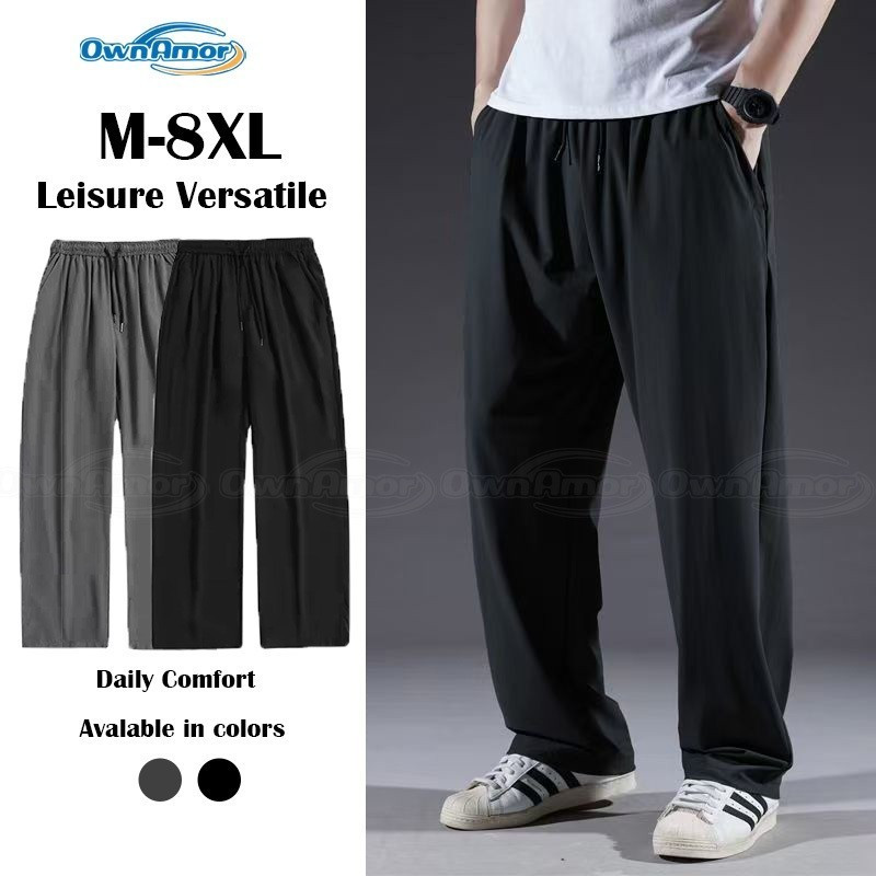 2XL-8XL Plus Size Loose Sportswear Work Men Pants Simple Straight Casual Pants Stretching Pants