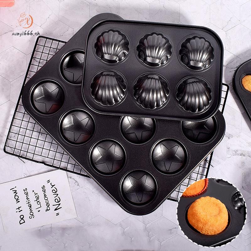 กระเป๋าและอุปกรณ์ 6/12 Cavity Hamburger Bun Mold Pan ขนมปังแบบใช้ซ้ําได้ Mould อบทนความร้อน Mould สํ