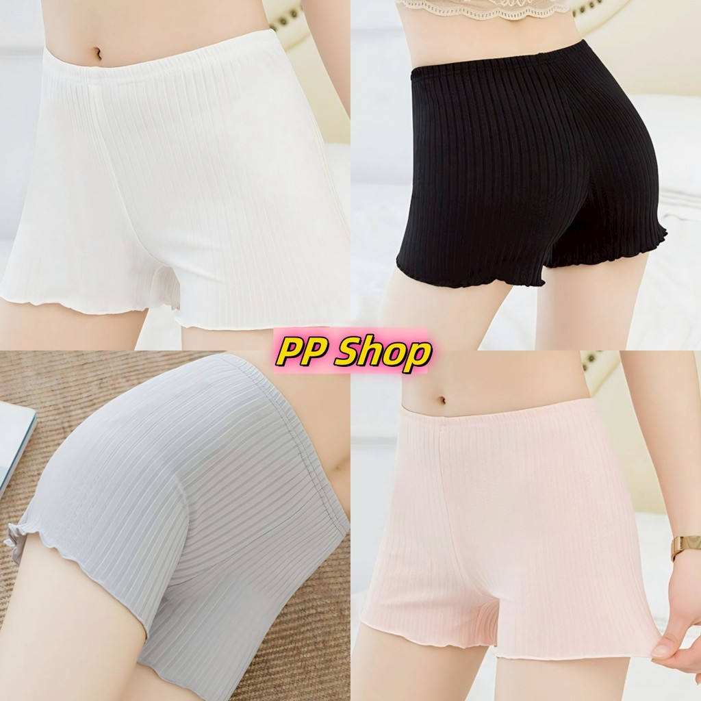 💜PP SHOP💜พร้อมส่ง กางเกงขาสั้น กางเกงใน กางเกงซับใน ผ้าร่องสีพาสเทล ปลายหยักน่ารักเซ็กซี่สําหรับผู้ห