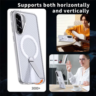 SAMSUNG เคสโทรศัพท์ตาข่ายกลวงสําหรับSamsung A56 A57 A17 A16 A36 A37 A26 A07 A06 A55 A35 A25 A15 A14 A05 A05S M56 F56 การกระจายความร้อนฝาครอบป้องกันแม่เหล็กวงเล็บโลหะAnti drop shell