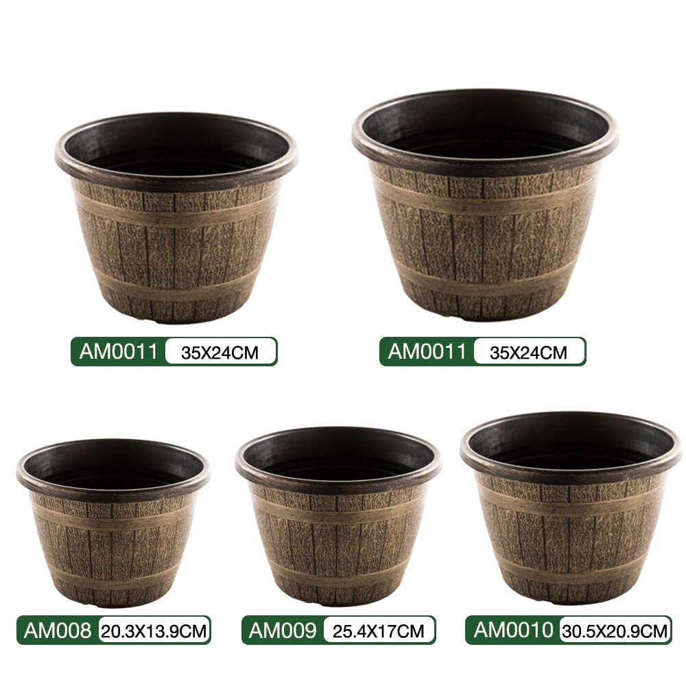 GlobalHouse Tree O  กระถางต้นไม้ทรงถังไม้ 16นิ้ว รุ่น AM012 ขนาด 40*27.5ซม.  สีไม้  สินค้าของแท้คุณภาพดี - รูปที่ 5