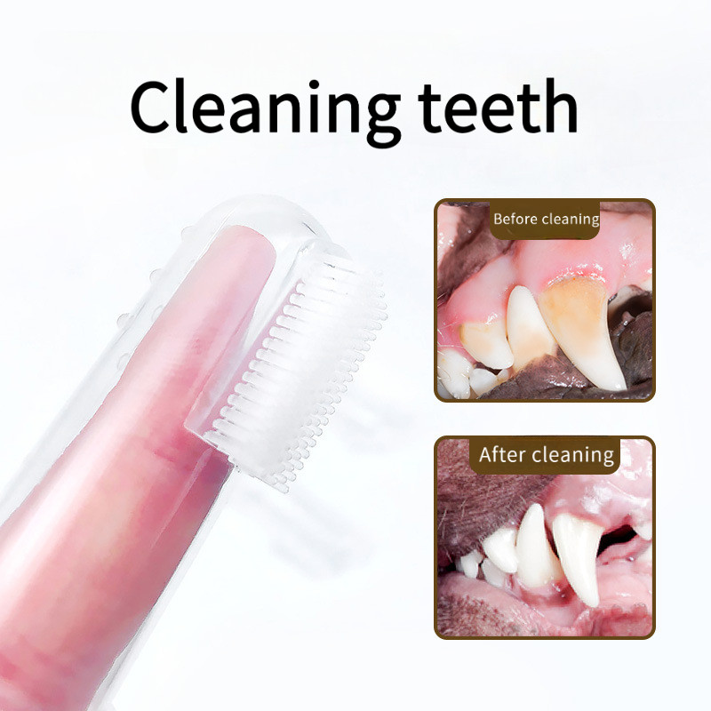 ฮิปปี้ 1ชิ้นสัตว์เลี้ยงแปรงสีฟันซิลิโคนใสนิ้วนุ่มสุนัขทําความสะอาดฟันดูแลปก