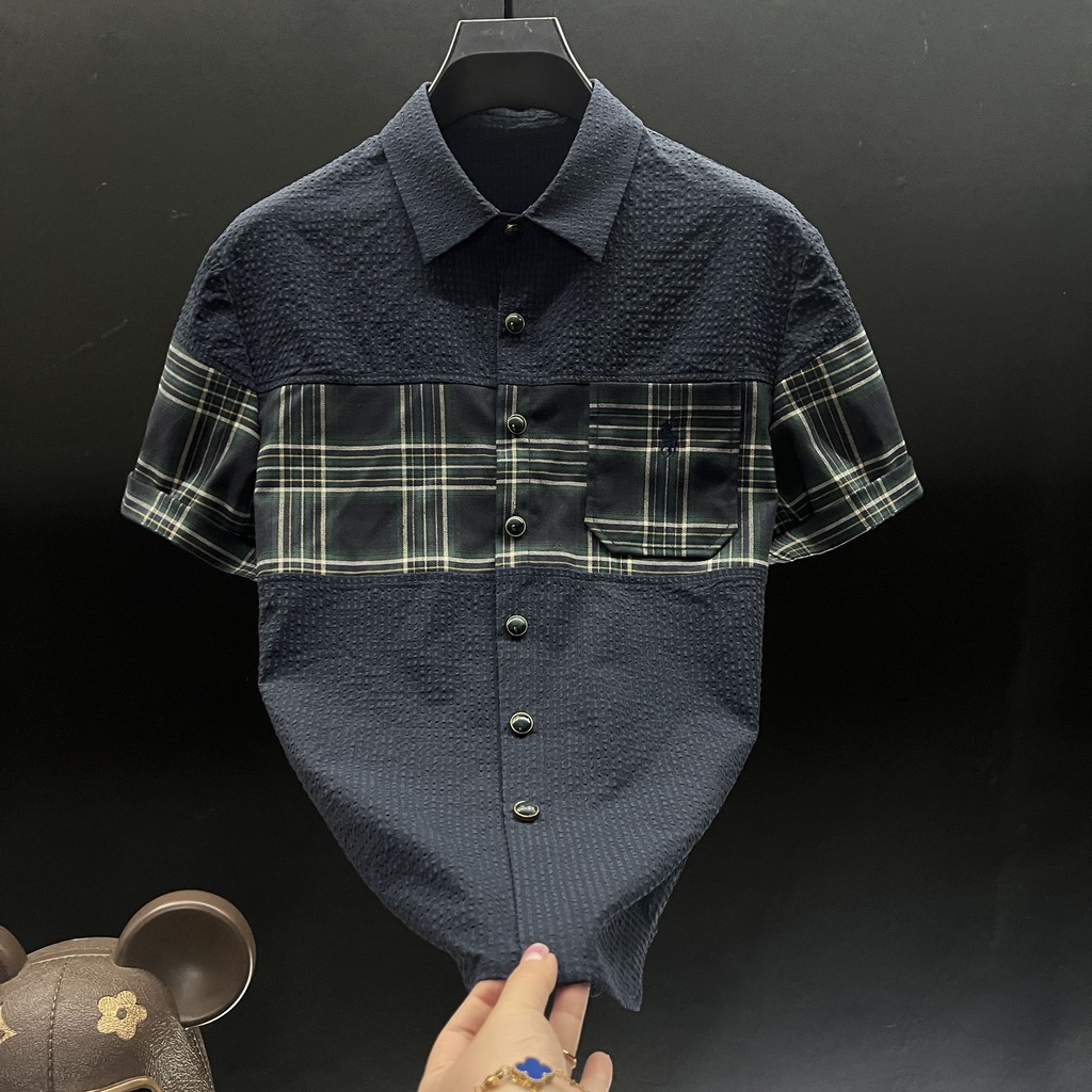 2025 High-End เย็บ Contrast สีผู้ชายเสื้อแขนสั้น All-Match Street สวมใส่ผู้ชาย Z7.26 A2