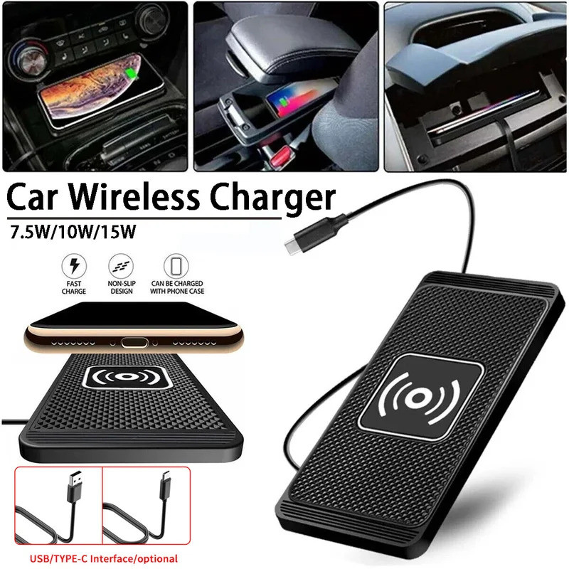 ToKerNew รถ Wireless Charger USB Type-C ซิลิโคนเลื่อน Fast Sensing ชาร์จ Pad สําหรับ IPhone 15 14 13 12 Xiaomi ชาร์จโทรศัพท์