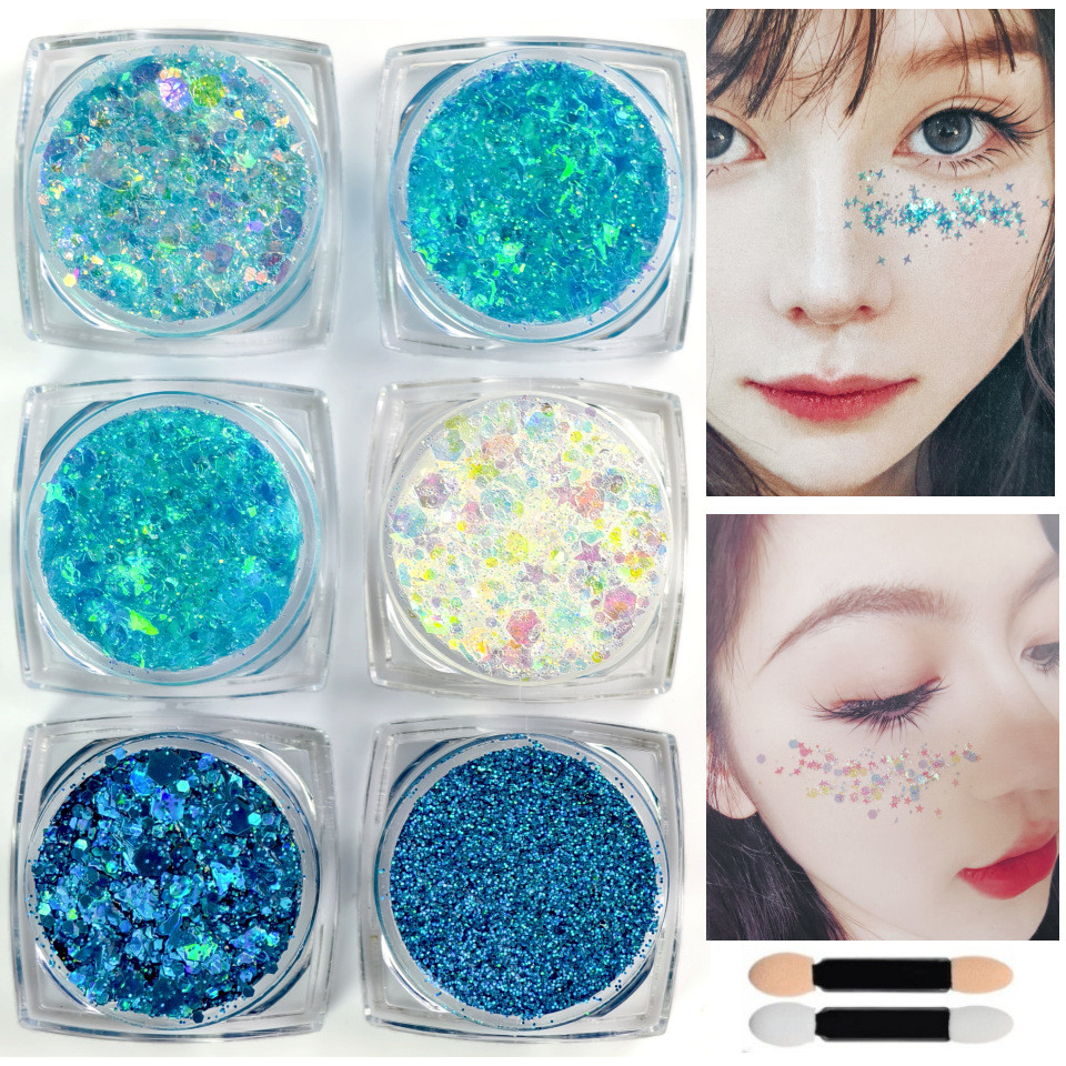 6 สีนางเงือกเจลเครื่องสําอาง Glitter Shimmer Body Face Hair Eye เทศกาลดนตรี Carnival Dance Party แต่งหน้า Glitter Gel