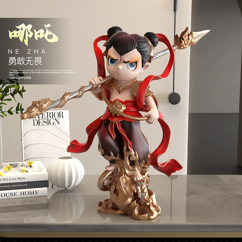 [สมาร์ทและสดใส]Nezha Noisy Sea ห้องนั่งเล่นเดสก์ท็อปเครื่องประดับงานฝีมือ Yin และ Yang แหวนมือห้องโถ