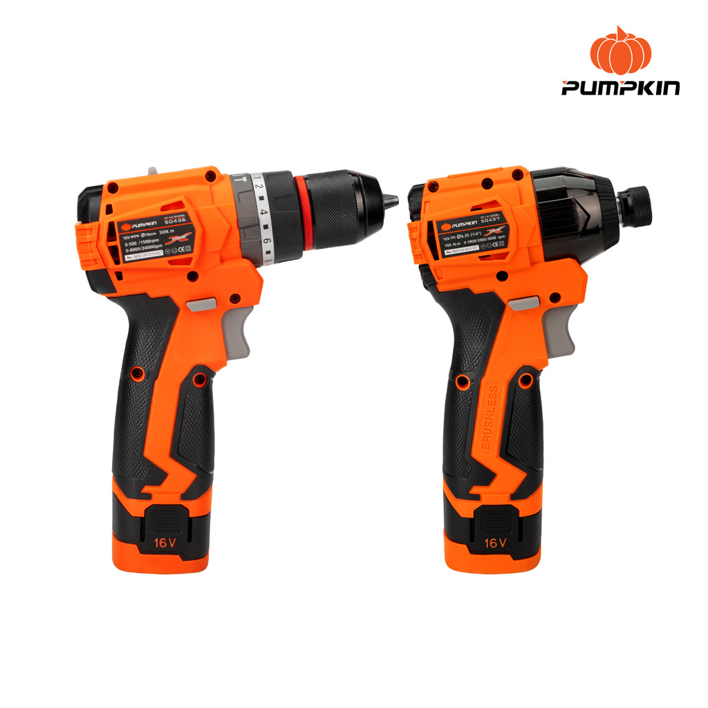PUMPKIN XTREME 16V ชุดสว่านกระแทกและไขควงกระแทกไร้สาย Compact ไร้แปรงถ่าน 16V Li-ion (50438)