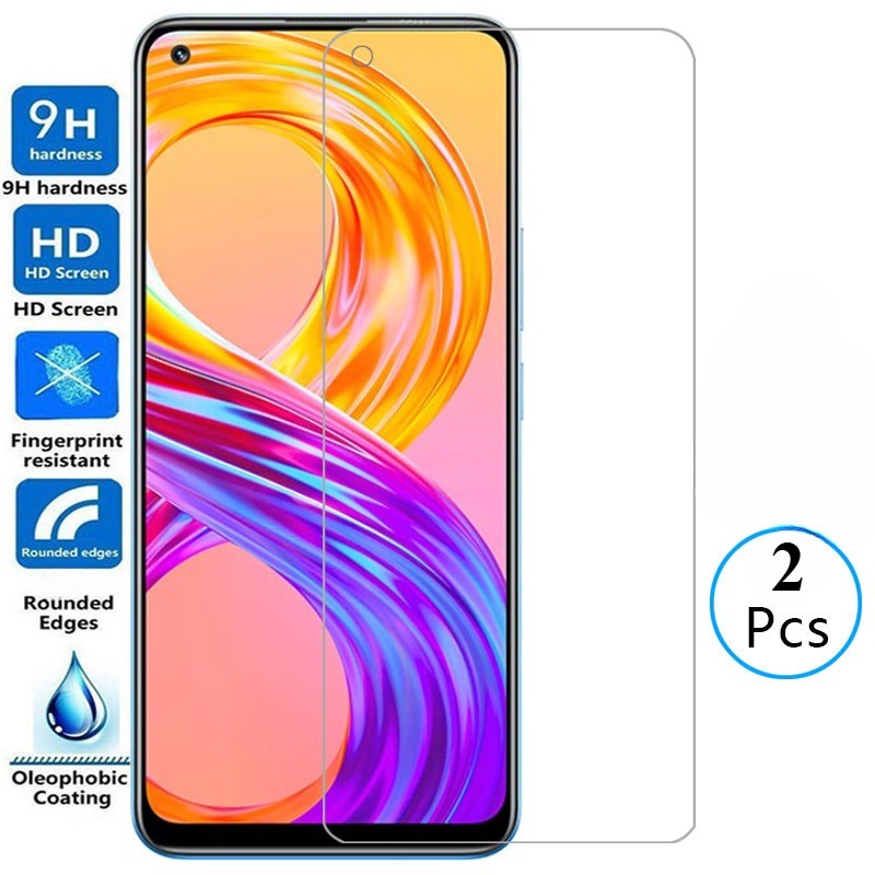 2PCS Full กระจกนิรภัยสีดําขอบฟิล์มสําหรับ Realme 8s 8i 8 Pro 4G 5G HD Clear โทรศัพท์ป้องกันหน้าจอสํา