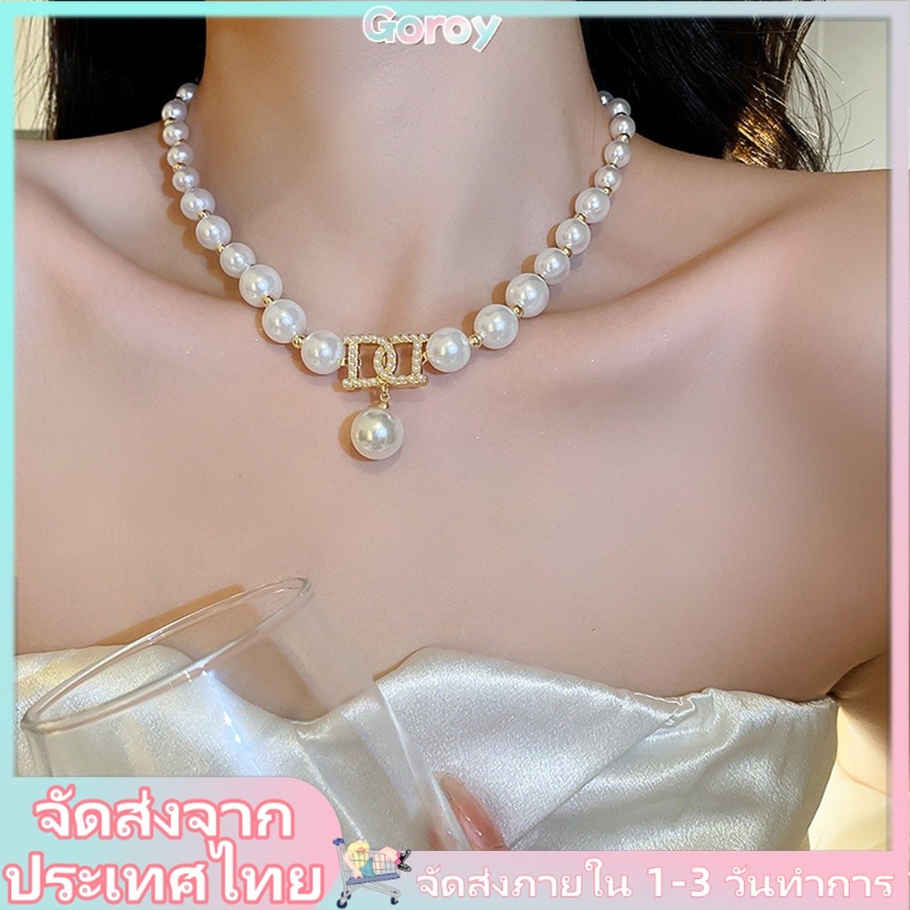 แฟชั่นเกาหลีมุกลูกปัดจี้สร้อยคอเพชรประณีตฝังผู้หญิงกระดูกไหปลาร้าโซ่เครื่องประดับอุปกรณ์เสริม