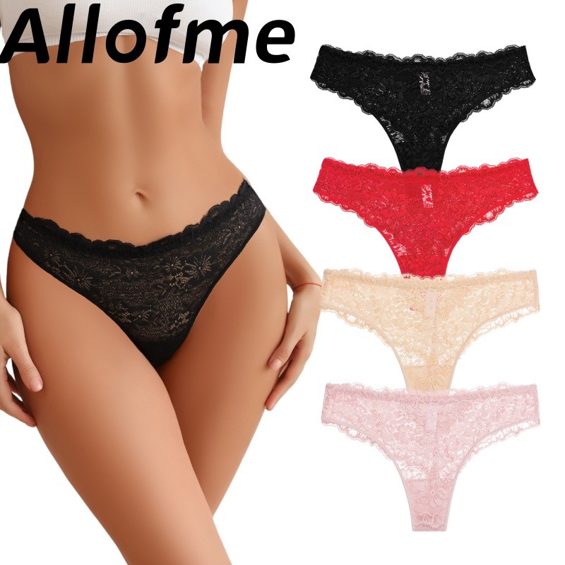 กางเกงชั้นในลูกไม้สำหรับผู้หญิง สไตล์เซ็กซี่เอวต่ำ สีดินทอง ระบายอากาศได้ดี