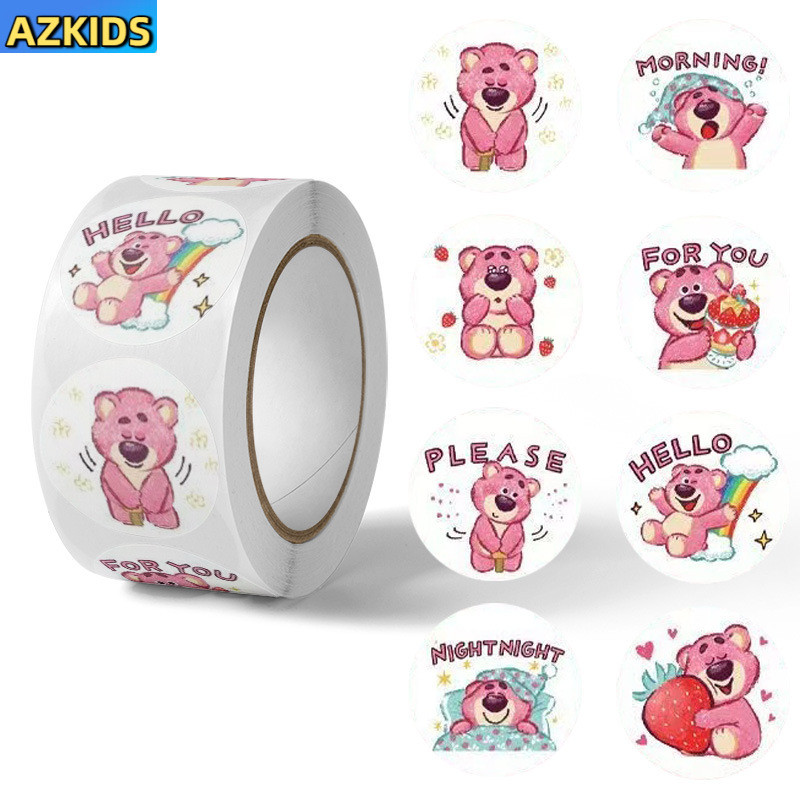 สติ๊กเกอร์ม้วนหมีสตรอเบอร์รี่ DIY การ์ตูนน่ารักคู่มือตกแต่งสติกเกอร์ปิดผนึก