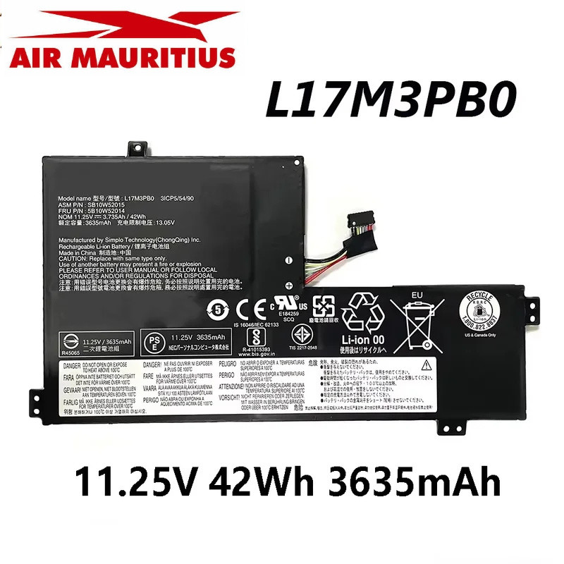 L17M3PB0 L17C3PG0 แบตเตอรี่แล็ปท็อป 11.25V 42Wh 3635mAh สำหรับ Lenovo 100e 300e 500e 500e-81ES 100e-